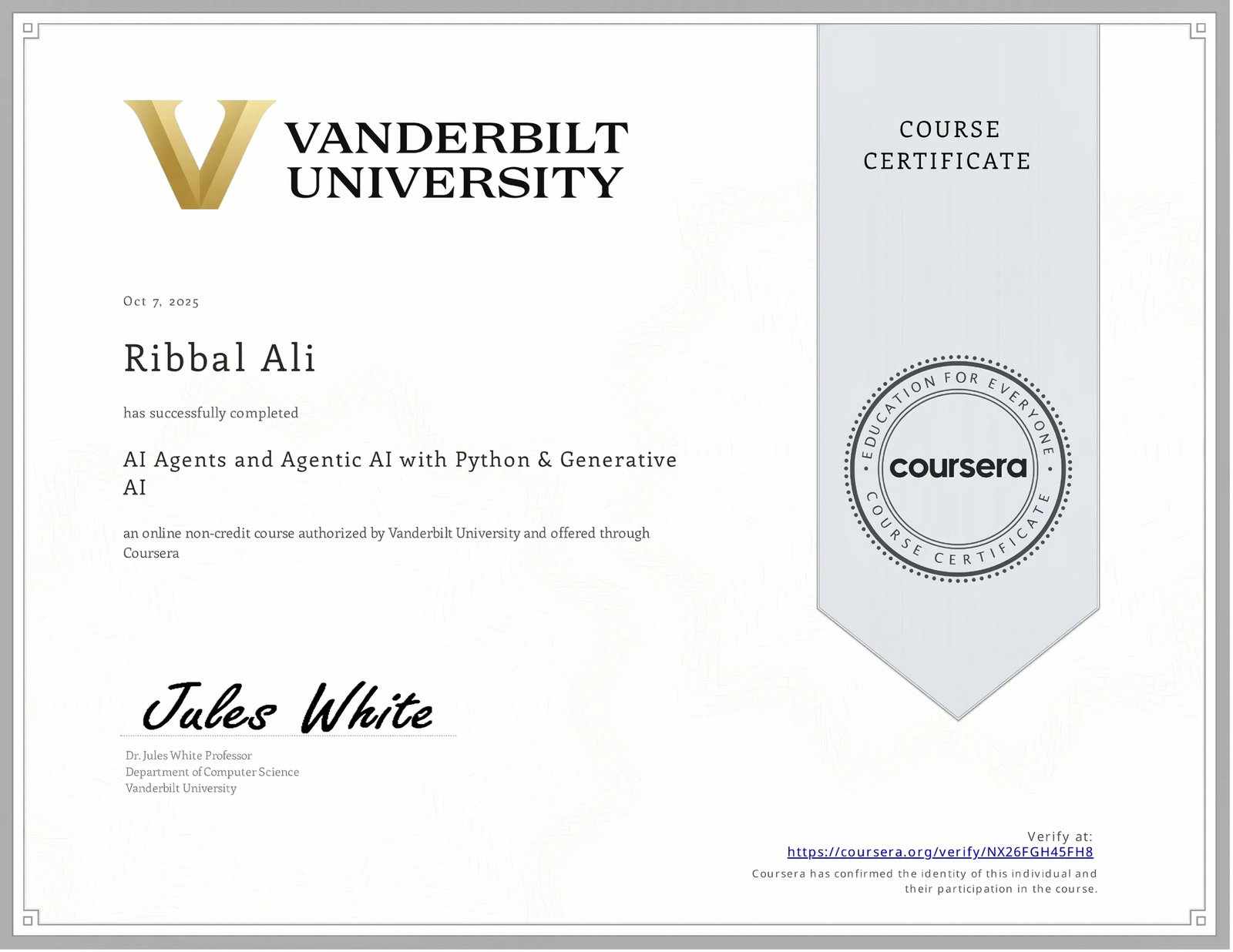 AI Agents and Agentic AI with Python & Generative AI Certificate